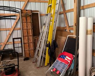 lawn furniture, ladders, lawn mower