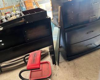 mid century modern dresser, headboard, mirror retro vintage
