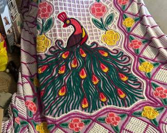 chenille peacock blanket bedspread vintage