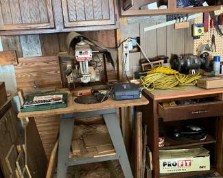 saw, cords, grinder, tools