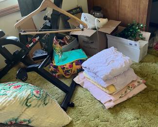 exercise bike, chenille bedspreads