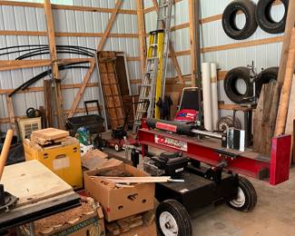 tires, log splitter, ladders