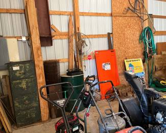 file cabinet, 50 gallon drums