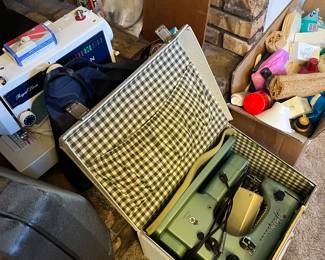 2 portable sewing machines, electric typewriter in case