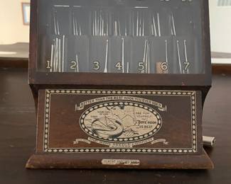 Antique Boye Needle Company crochet hook display case, likely from around 1919