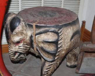 carved wood elephant footstool