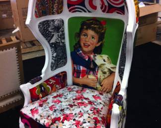 Client Chair upholstered in Urban Burp Fabric