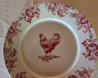 Lynns China Red Rooster Toile (Discontinued Pattern) 12 Piece Place Setting Less 2 Coffee Cups