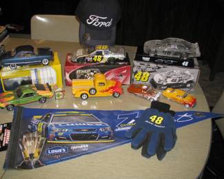 Some of the die cast cars and race memorabilia