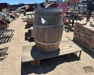 3106 Wooden Barrel and Wooden Stand with Wheels