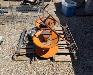 1024 2 Hose Reels, 2 Trailer Landing Gears, Concrete Tamp, GPI Dual Flo Hand Pump