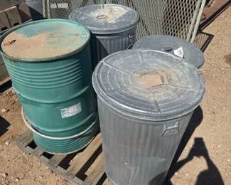 3180 3 Trash Cans and 1 Barrel