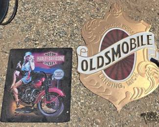 1642 Oldsmobile and Harley Davidson Metal Signs