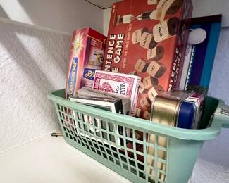 Basket of games and card decks