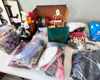 cleaning supplies, Christmas lights, greeting cards