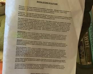 Paperwork for Shona Stone Sculpture