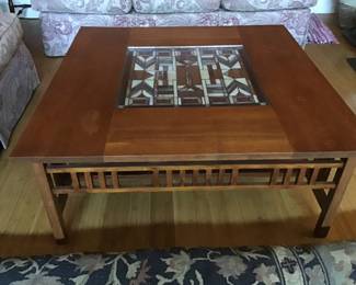 Mission style coffee table with stain glass insert