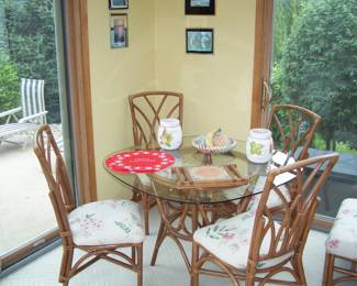 GLASS-TOP TABLE & RATTAN CHAIRS