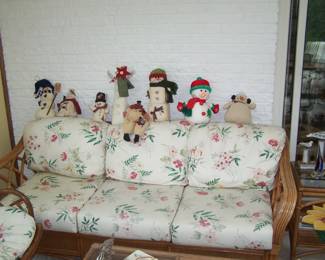RATTAN SOFA & SNOWMAN FIGURES