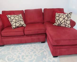 Red fabric sectional.