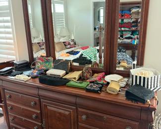 Bedroom dresser - lots of amazing purses 