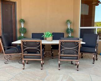 2 Single Lounge Chairs, 1 Double, 1 Large Table, 8 chairs, 2 side tables, all cushions included