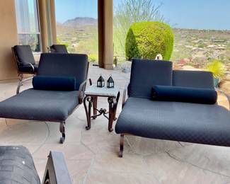 2 Single Lounge Chairs, 1 Double, 1 Large Table, 8 chairs, 2 side tables, all cushions included