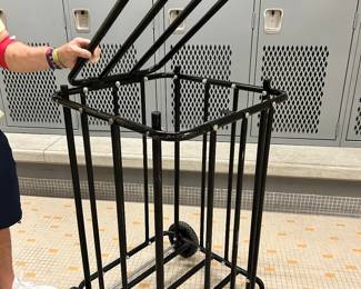 This is a brand new QUALITY lockable athletic ball holder for volleyballs, footballs, basketballs... This would be a GREAT addition for any school or sports team.