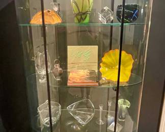 Modern Glass Lighted Cabinet Filled with Art Glass