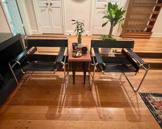Pair of Modern Chrome and Black Leather Chairs Made in Italy Wassily Style