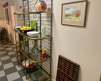 Large French Wrought Iron and Brass Bakers Rack