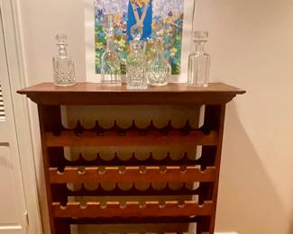 Pine Wine Rack and Original Signed NJ Woods “Welcome to My Garden” 22”x 30”