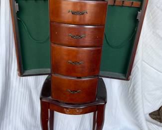 vintage wooden jewelry armoire or jewelry cabinet
