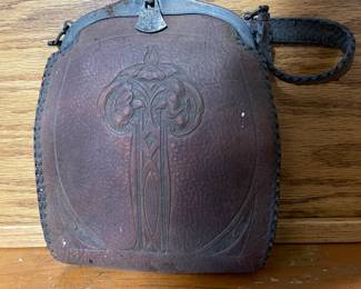 Antique Tooled Leather Purse with Art Nouveau Motif