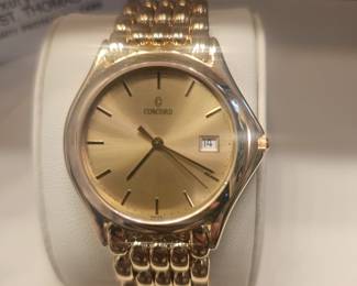 Solid 14kt Yellow Gold, 66 grams, Swiss made Concord watch in box. Also comes with $350 cleaning service 3 months ago...absolute mint condition