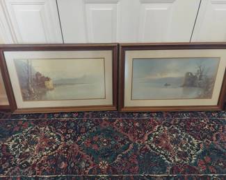Pair of Signed Ben Hampton Prints, Sea Galilee, Castle of Chillon, 33" x 21.5" overall framed