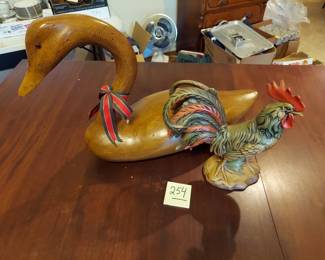 Large Plastic Swan 20" H 28" L , Ceramic Rooster 15" H
