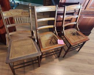 3 Victorian Cane Bottom Chairs,
