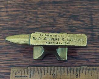 Vintage Advertising Brass Anvil R D Herbert & Sons Nashville "Forge our Friendship" they have been in business since the late 1800s.