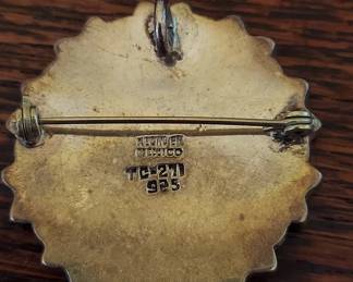 Sterling Silver Jewelry Taxco Mexico 36.6g Total, Pin 21g, Necklace 10g, Earrings 5.6g