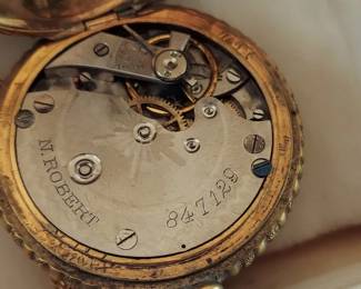Antique N Roberts Pocket Watch, Cadet, Movement 847129, Case 355157, GF Chain, 35mm Dia.