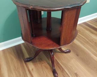 Vintage Rotating Mahogany End Table / Bookshelf 20" Dia, 26" Tall