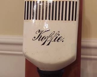 Antique Dutch Spice Wall Cabinet / Rack and Coffee Grinder, Ceramic bins, 25" Wide, 18" Tall, 7" Deep.