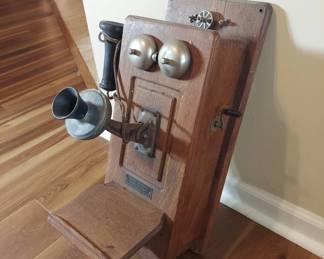 Antique Oak Crank Telephone, Chicago Telephone Supply Co. Elkhart Indiana, 22"T, 9" W, 6" D