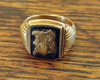Gold Monogram Ring Vintage, Marked 10K 5.3g Size approx 10.75