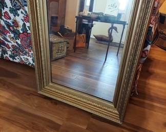 Large Antique Frame with Mirror Overpainted, 31 x 39 OD, Sight Opening 22.25" x 30.25".