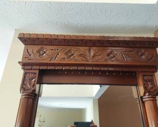 Tall Antique Victorian Hall Mirror 90" Tall, 25" Wide, Marble has hole (see photos) Mirror is antique.