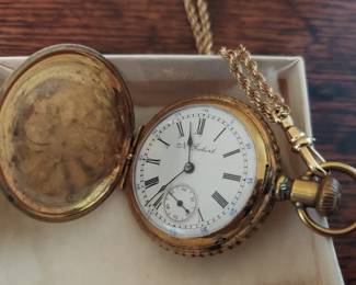 Antique N Roberts Pocket Watch, Cadet, Movement 847129, Case 355157, GF Chain, 35mm Dia.