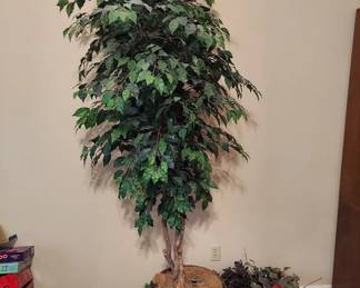 7' Artificial Tree and lot of artificial greens and floral