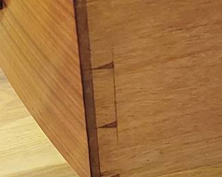Hand Cut Dovetails on the Mahogany Bench Made English Sideboard Morgan & Co. The Hayes Cardif. 65" W, 22" D and 38" H with an additional 22" H Mirror backsplash. Hand Cut Dovetails. Morgan and Co. was a department store in Cardif that opperated between 1879 and 2005.